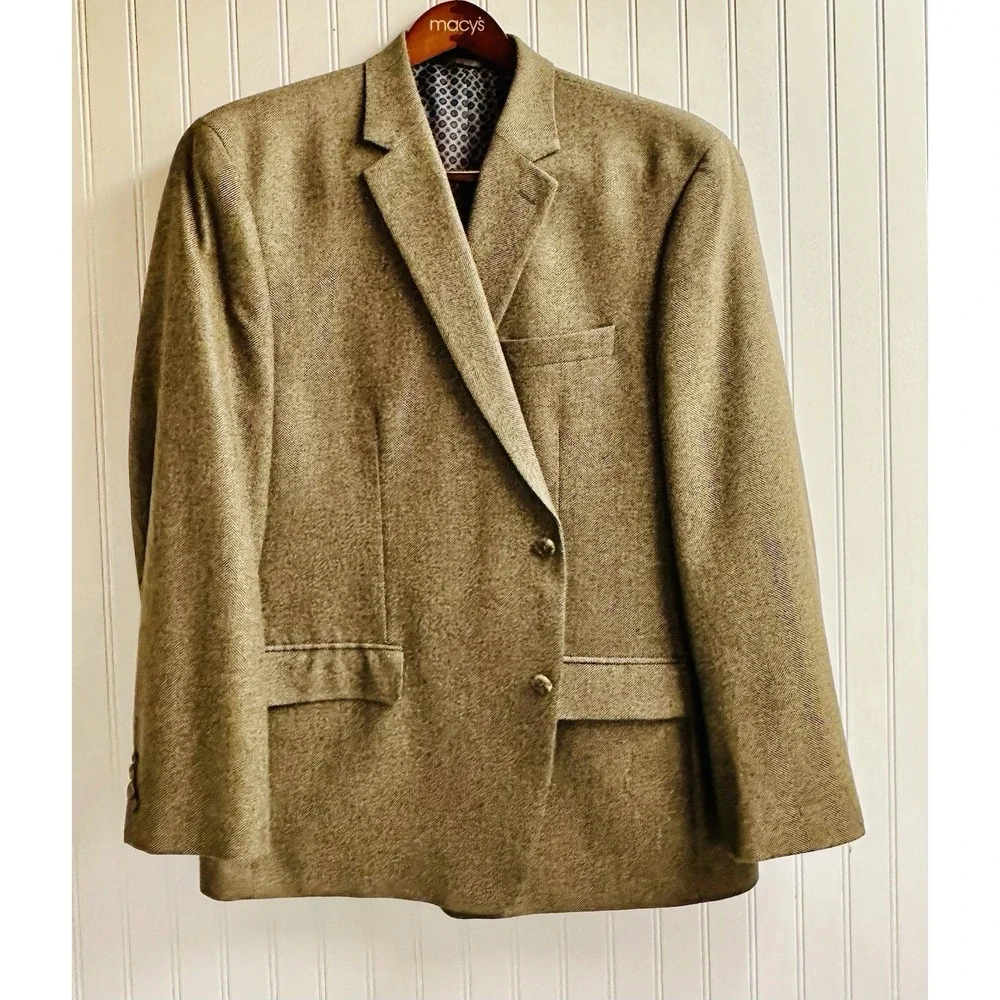 Michael Kors Mens Sz 48R Sport Coat Blazer Jacket Blend Wool Cashmere Tan Green